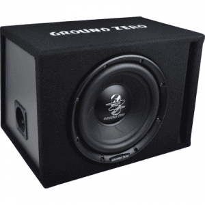 Subwoofer Ground Zero GZIB 25BR u kutiji za snažno audio iskustvo.