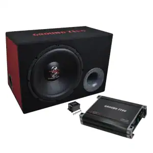 Gumeni subwoofer i pojačalo Ground Zero GZBASSKIT 12.300X-II za vrhunski zvuk.